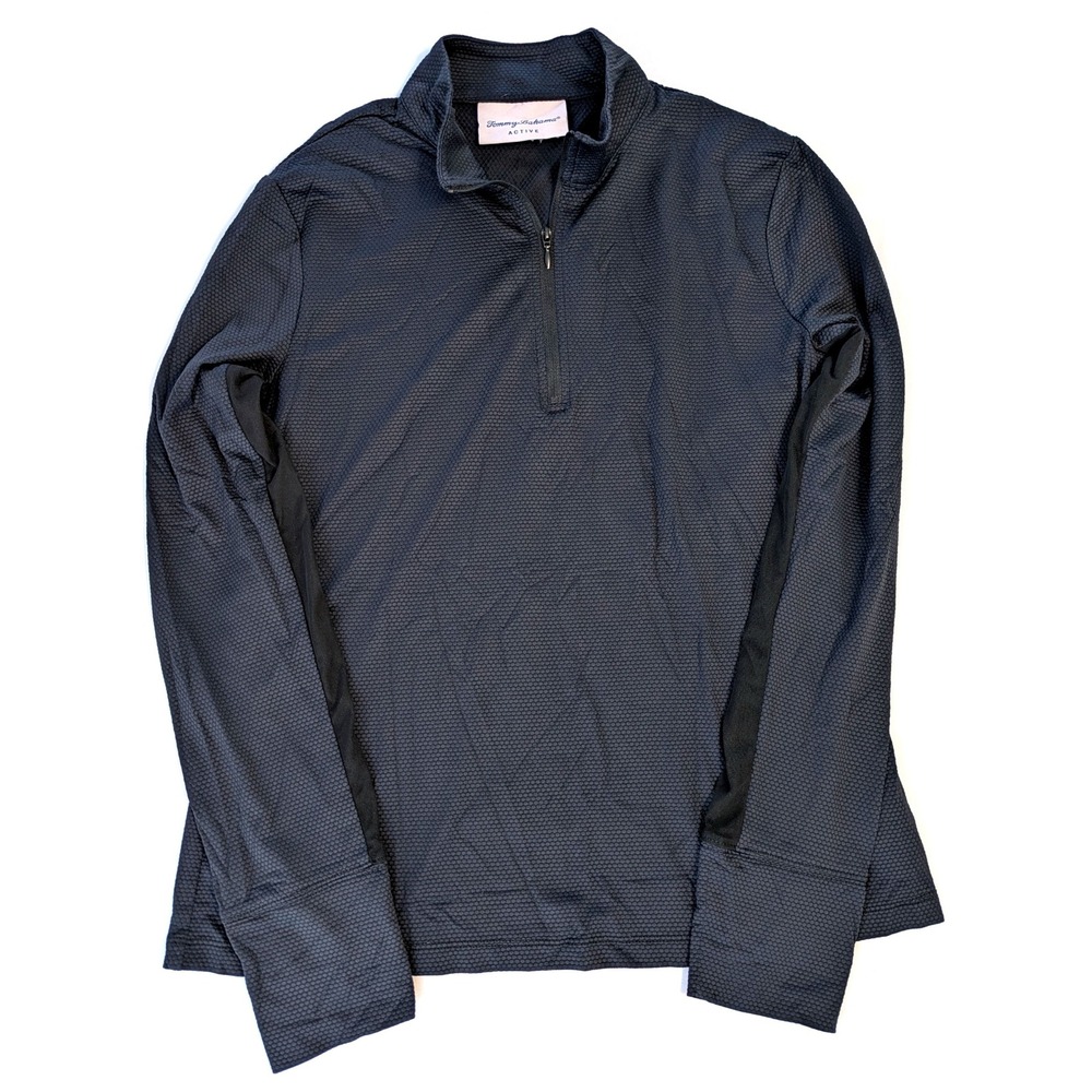 Tommy Bahama Active Mens Black Textured Quarter Zip Pullover Honeycomb Mesh L/S